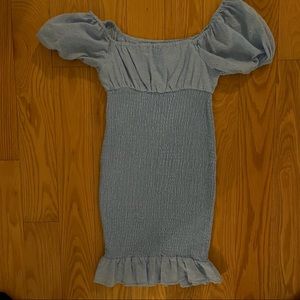 Textured light blue mini dress, The latest Scoop
